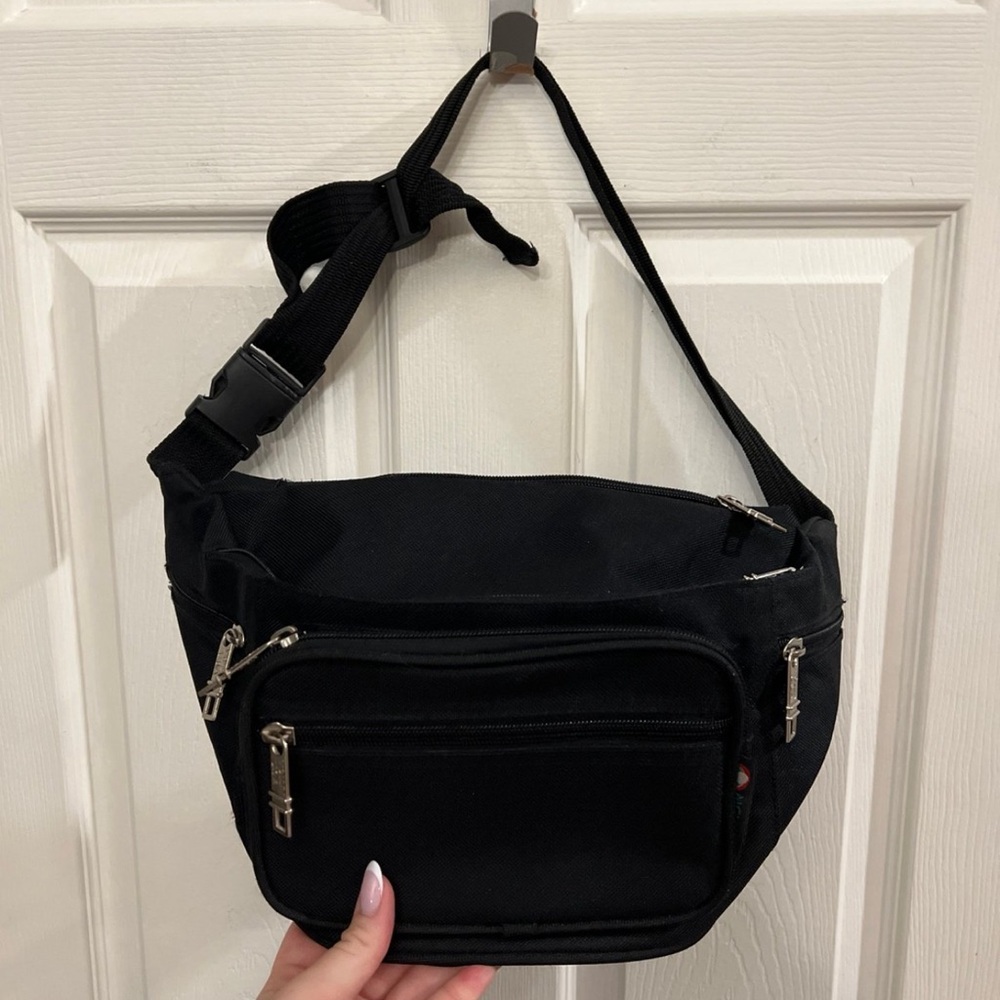 Multi-Compartment Zippered Fanny Pack - MCLLIN USA - Black Canvas